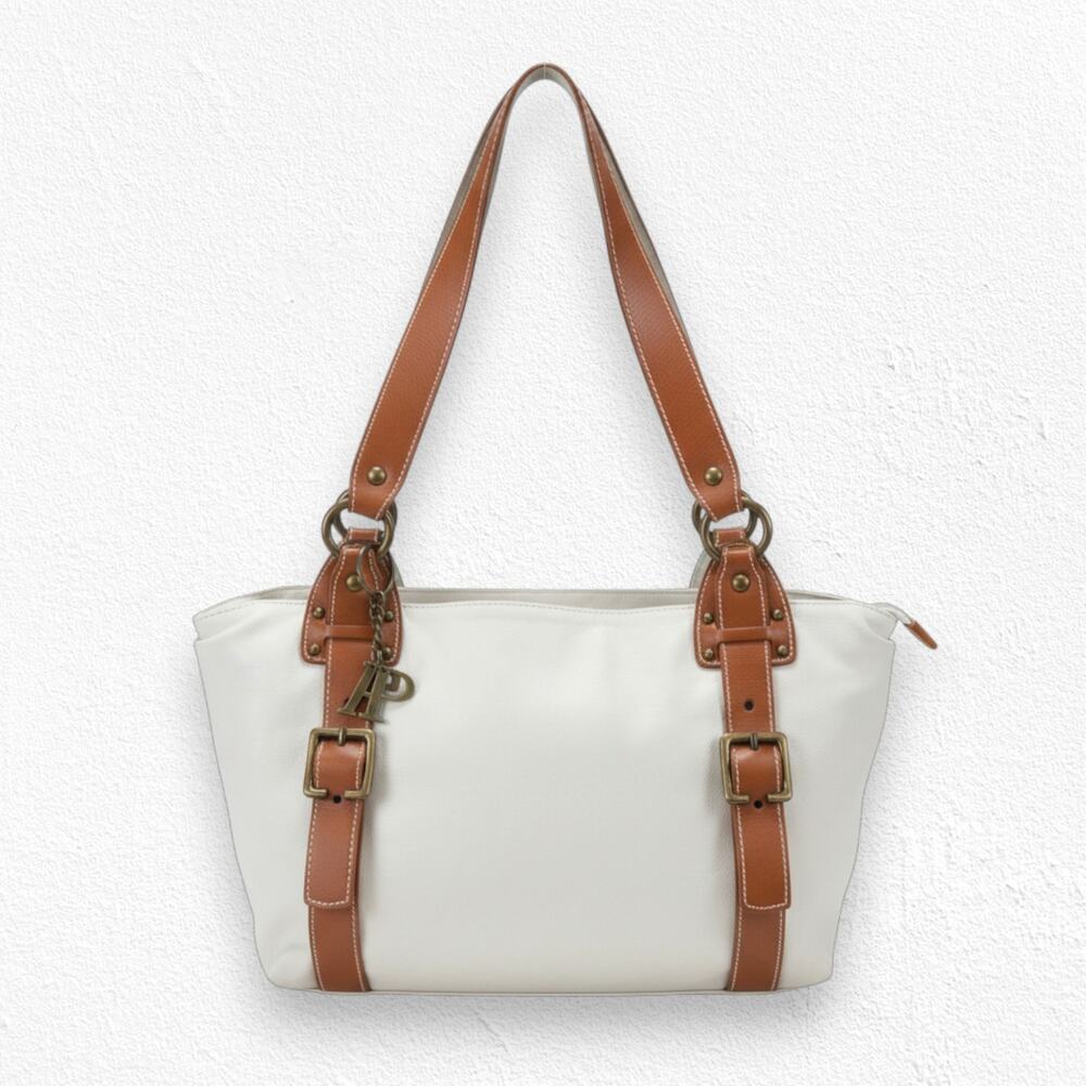 Y2K Robert Pietri White Tan Pebbled Genuine Leather Spacious Tote Shoulder Bag